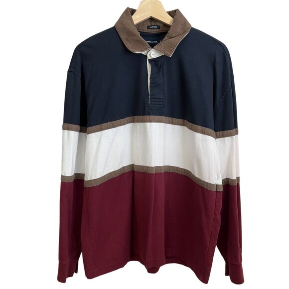 Abercrombie Fitch Oversized Corduroy Collar Striped Rugby Shirt M Long Sleeve - Picture 1 of 4